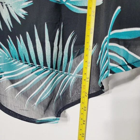 Women's Black Teal Leaf Print Cap Sleeves Tank Top Underneath Blouse Plus Size - Picture 7 of 8